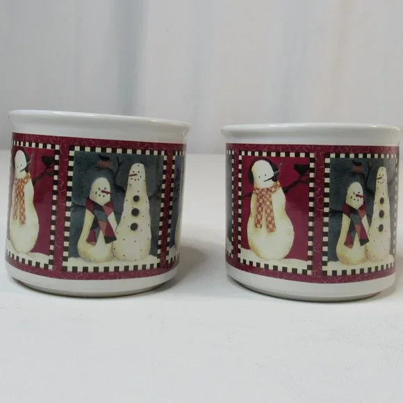 Debbie Mumm Christmas Set of 2 "Checkerboard Snowman" Ceramic Cocoa Mugs - Picture 5 of 9